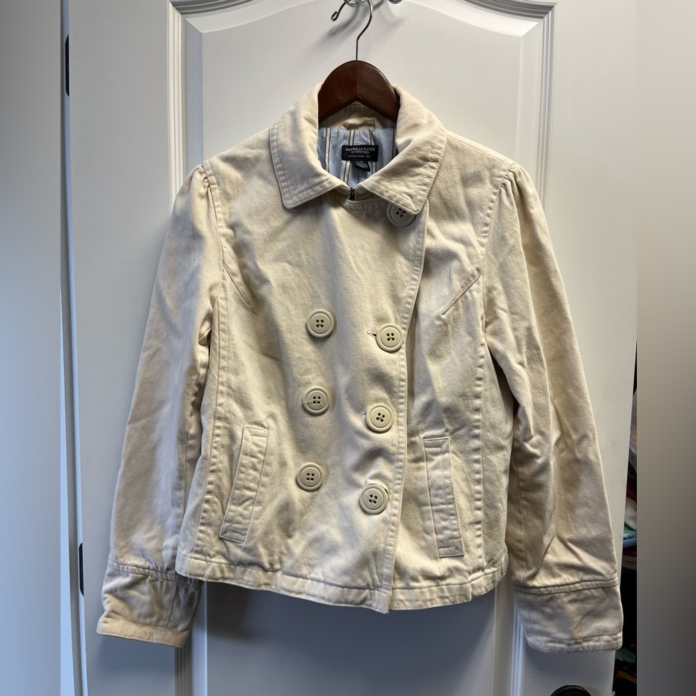 American Eagle Cream 100% Cotton Denim Jacket Size Large